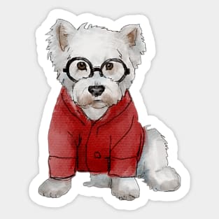 Hipster  Westie Red Sweater Sticker